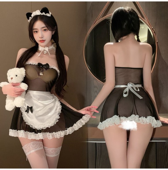 FEE ET MOI - Innocent Maid Sheer Strapless Dress (Black - White)